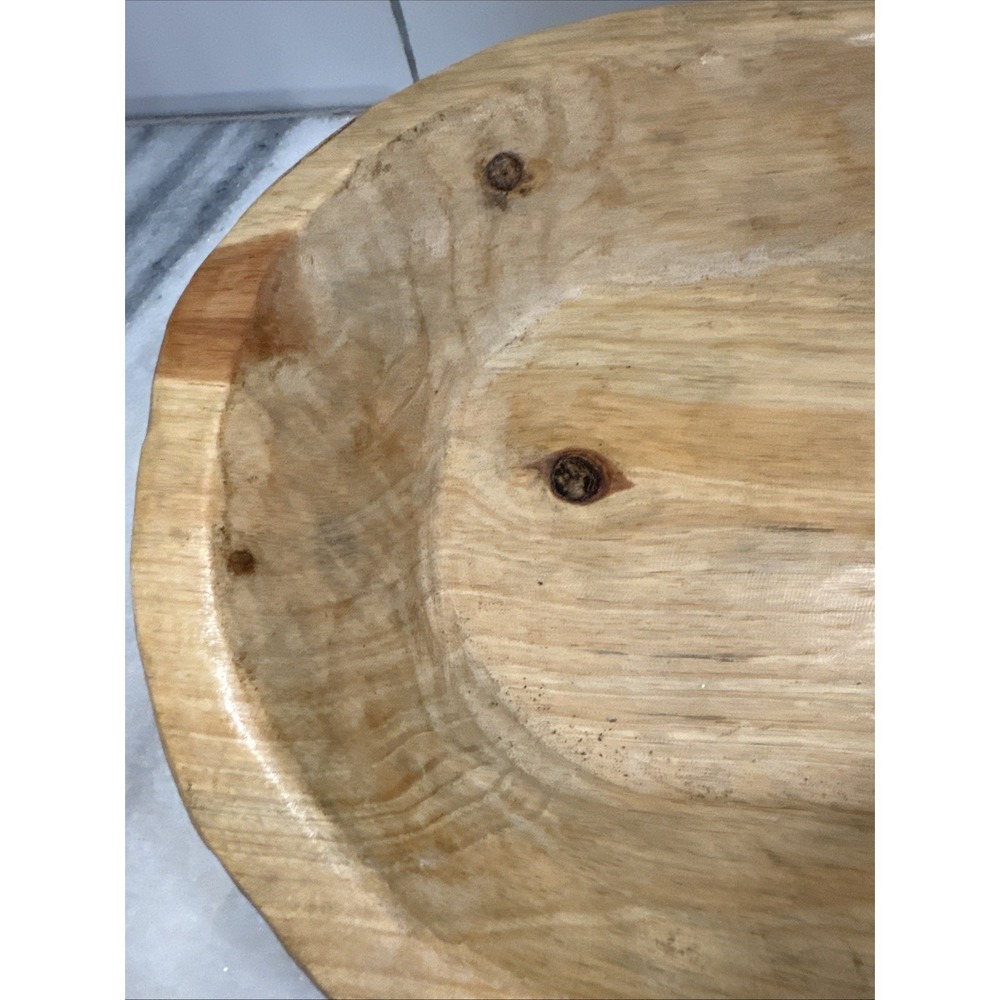 Wood Bowl Hand Carved Rustic Boho Home Decor Bread Bowl Farm PrimitiveOLA0021 - Picture 6 of 10